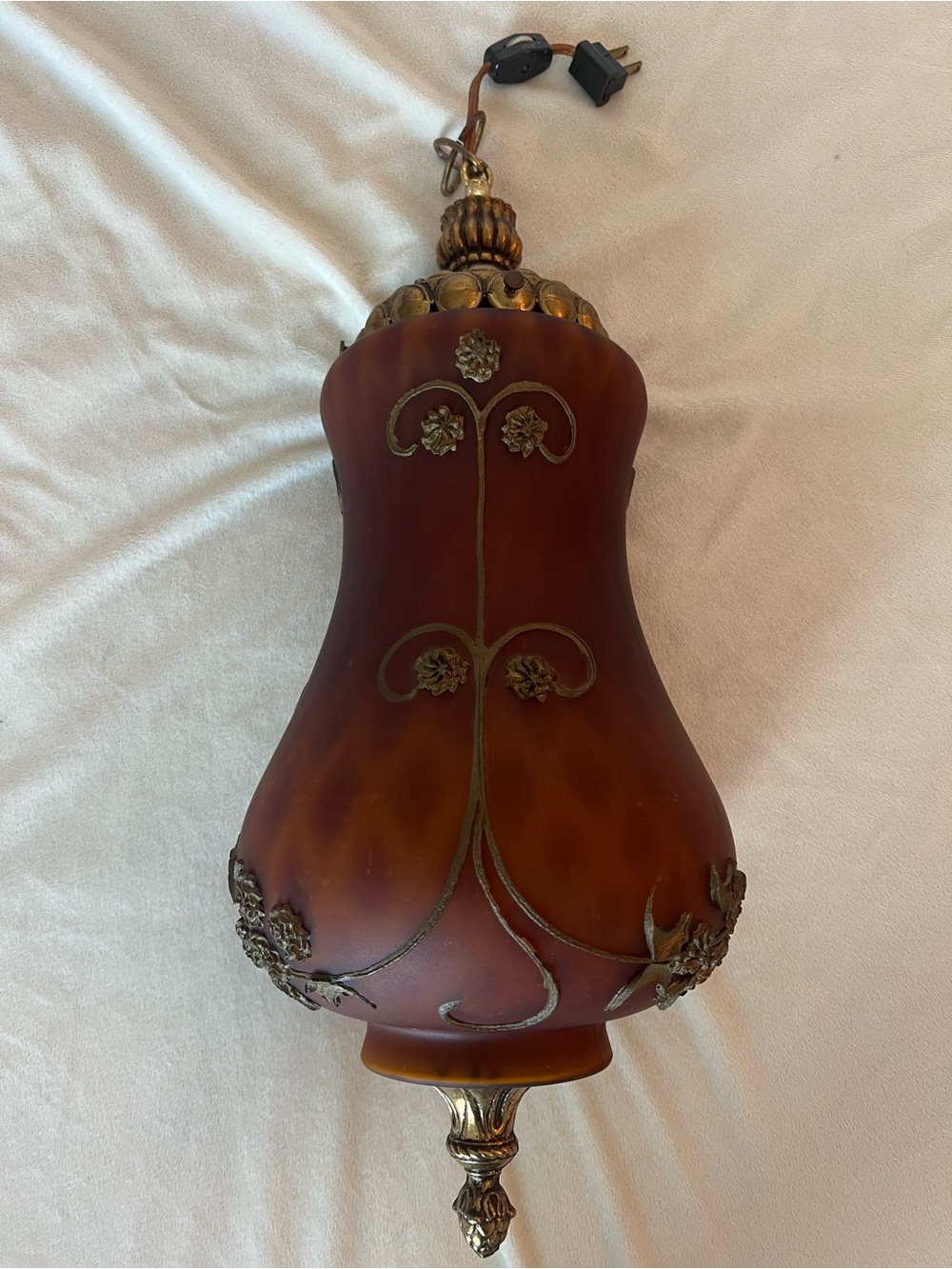Amber Glass Globe Swag Pendant Light Fixture Vintage 60s